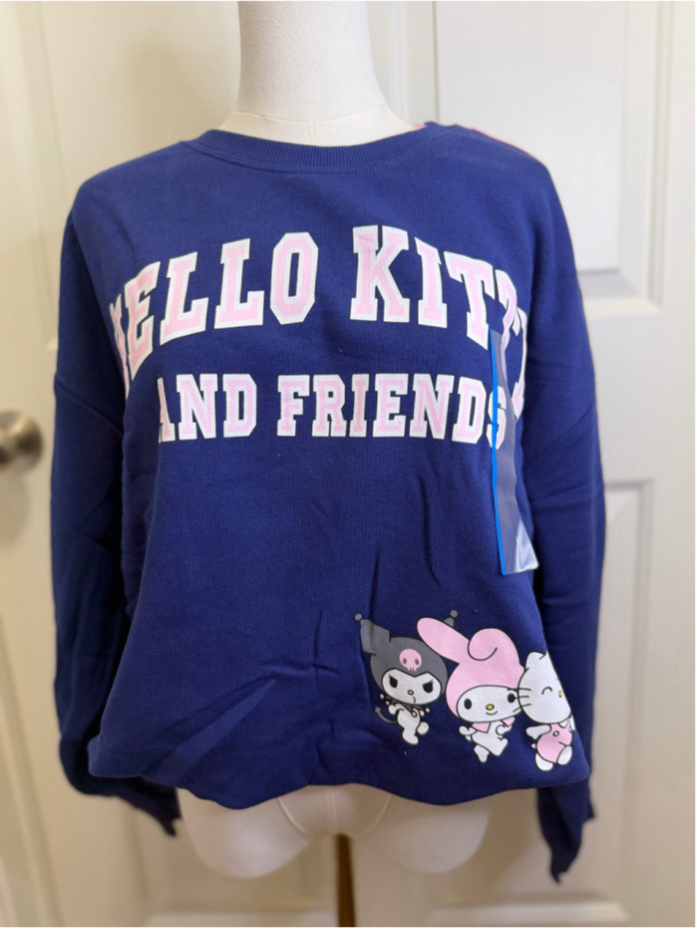 Hello Kitty & Friends Women’s Bubble Hem Graphic Sweatshirt Navy Blue L NWT - Picture 2 of 7